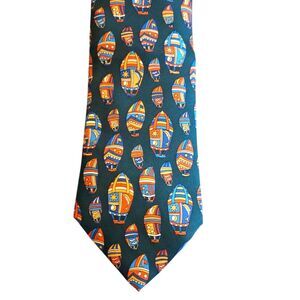 Men's 100% Silk Tie Hot Air Ballons Novelty Dark Green